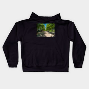 Blue skies,trees and shades at the Olympic park Kids Hoodie